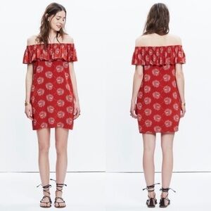 Madewell Mini Dress Silk Palmflower Off
Shoulder XS Rust Orange